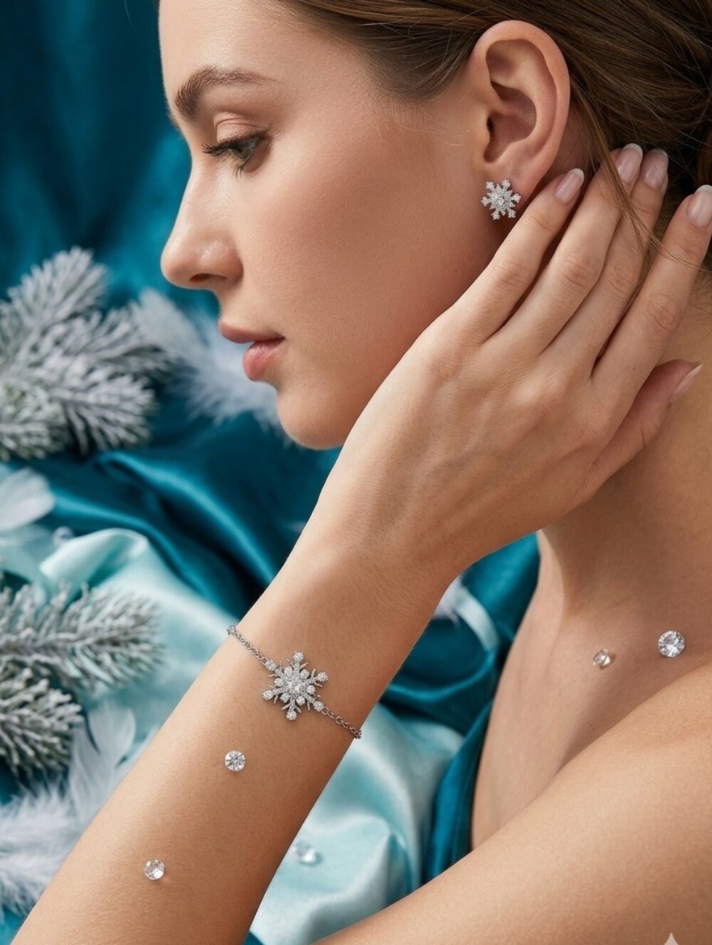 BOUTIQUE SNOWFLAKE JEWELRY COLLECTION SET Stainless Steel Bracelet and Earrings